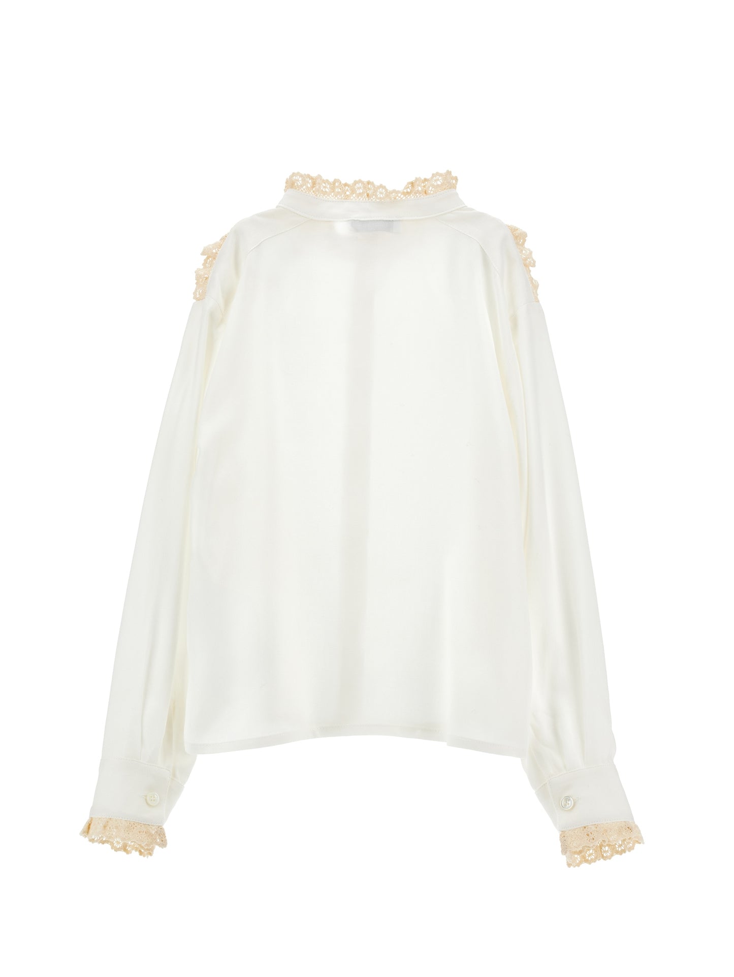Button Up Twill shirt With Lace Trim - Panna