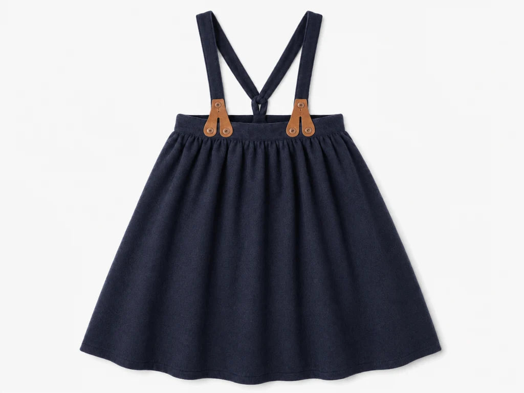 Wool Suspender Skirt - Navy