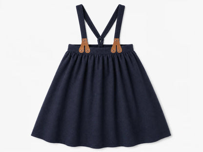 Wool Suspender Skirt - Navy