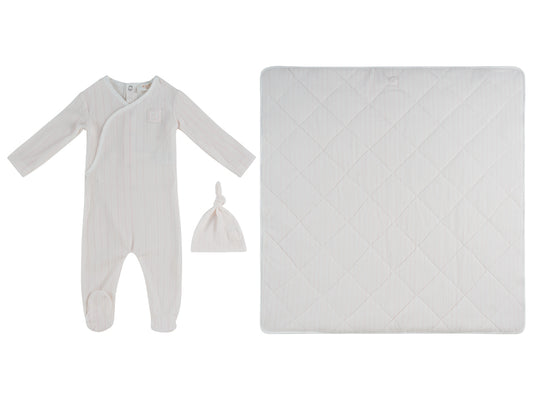 Stripe Stamp Footie, Hat & Blanket Set - Pink