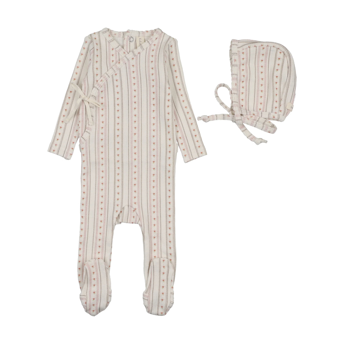 Linear Print Footie Set - Cream/Pink