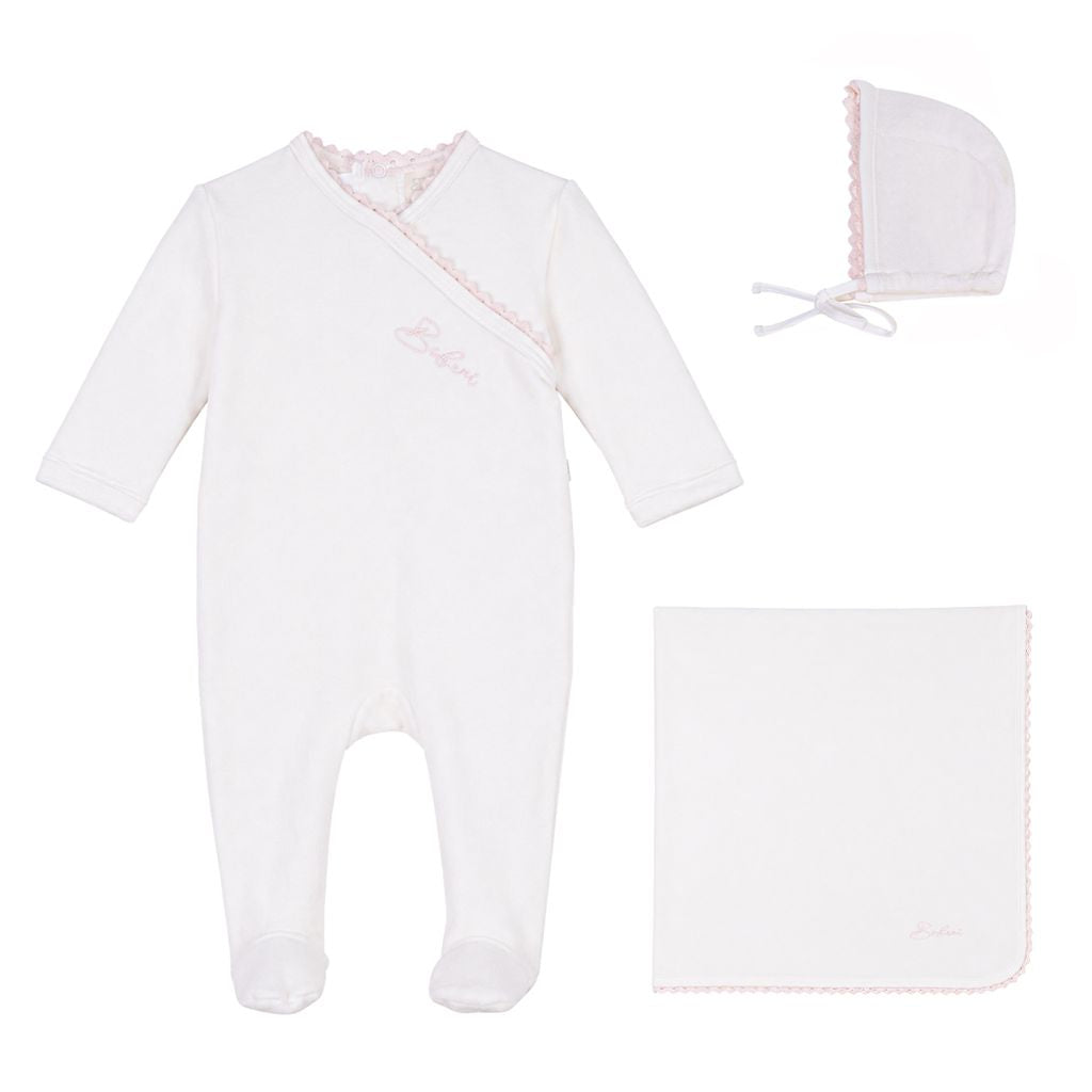 Lace Wrap Velour Footie, Bonnet, Blanket - White Girl