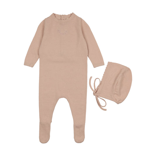 Signature Knit Footie + Bonnet - Rose