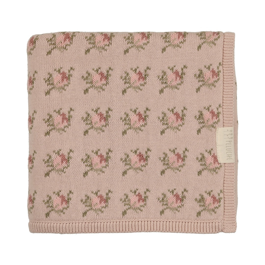 Knit Floral Intarsia Blanket - Rose