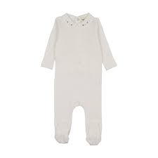 Embroidered Collar Footie - White