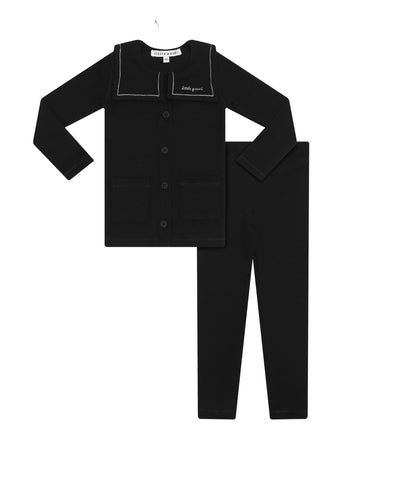 Embroidered Collar baby cardigan set - Black