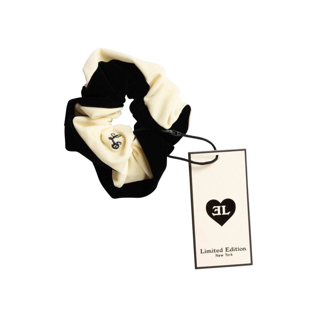 Two Tone Velvet Scrunchie - Ivory And Black