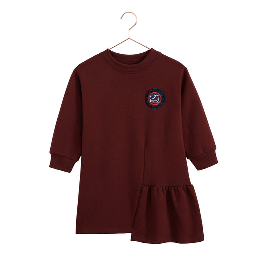 Arden Scuba Side Ruffle Dress - Cranberry