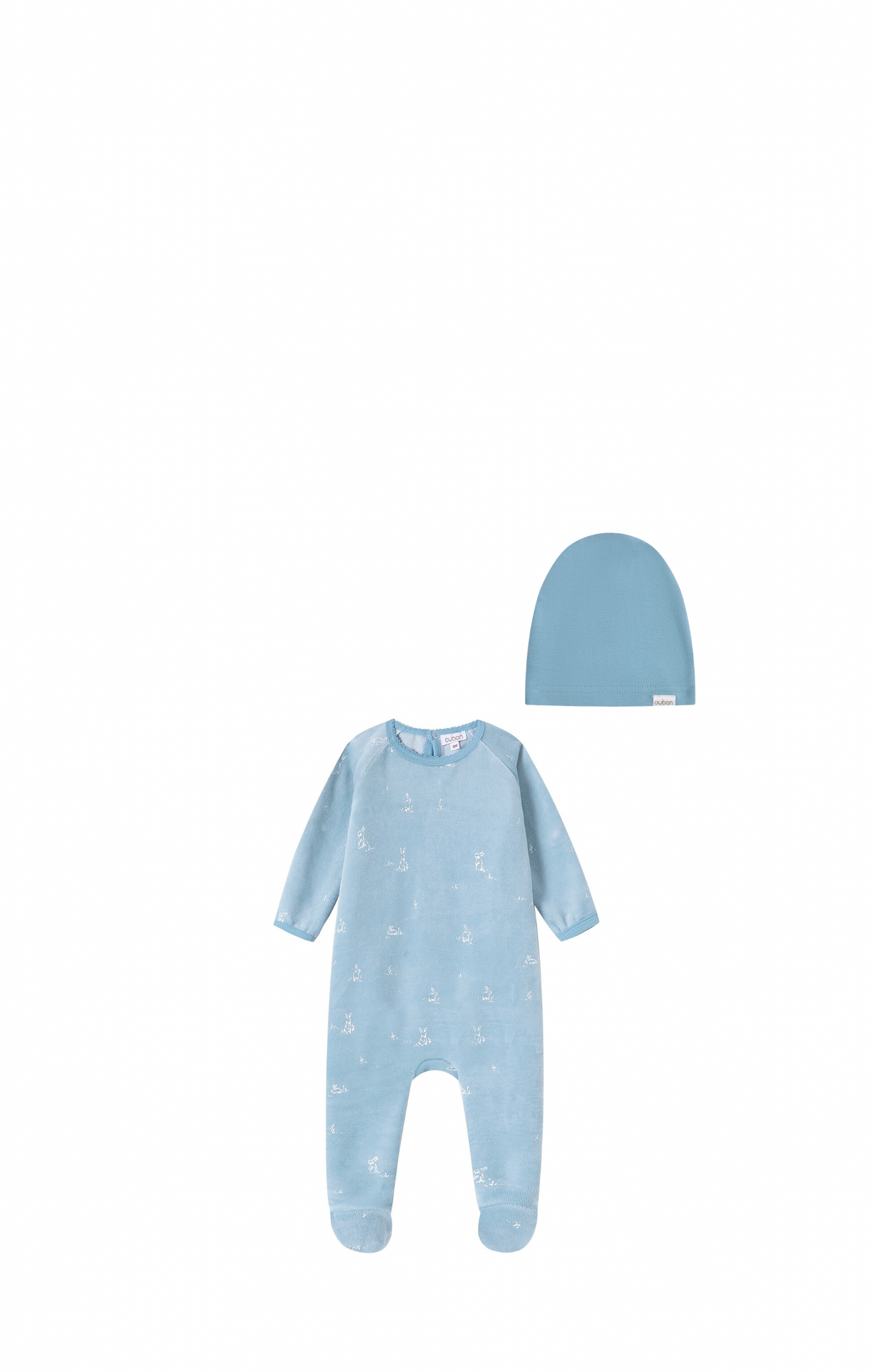 Bunny All Over Print Velour Footie/Hat - Blue