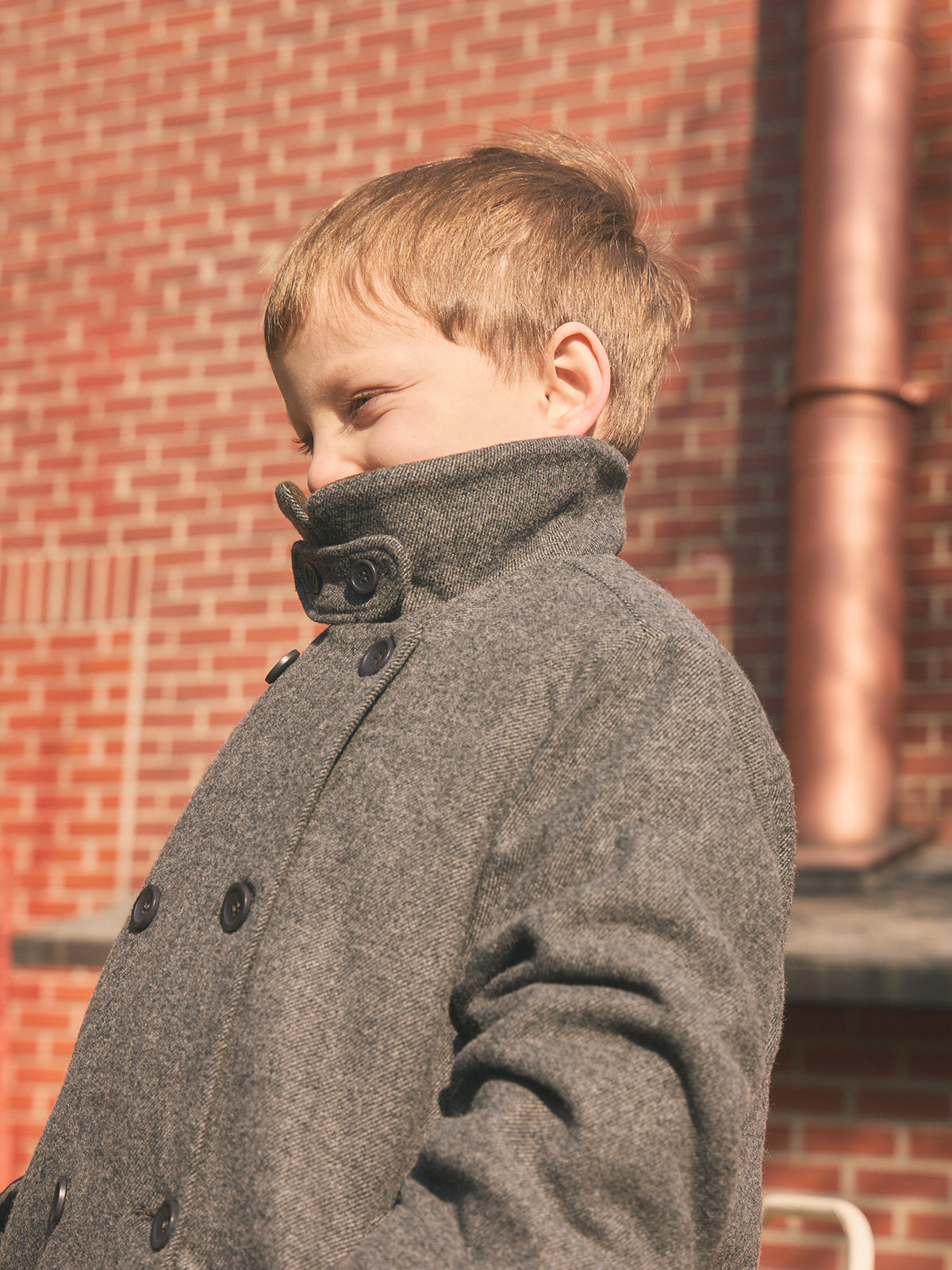 High Neck Wool Coat - Charcoal