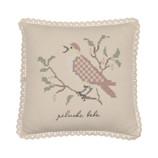 Cross Stitch Knit Pillow - Stone/Rose