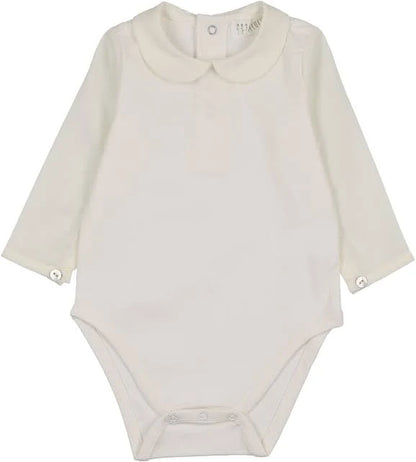 Bodysuit with Shirtsleeve/Button - Cream