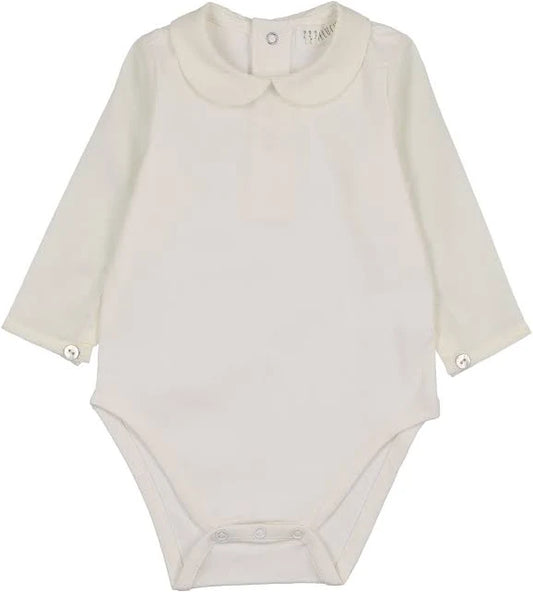 Bodysuit with Shirtsleeve/Button - Cream