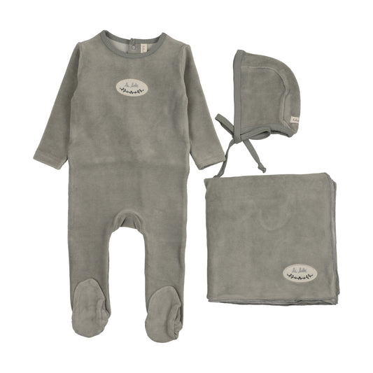 Velour Patch Layette Set - Light Blue