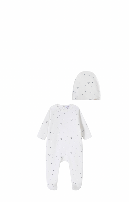 Logo And Star Print Footie/Hat - Blue