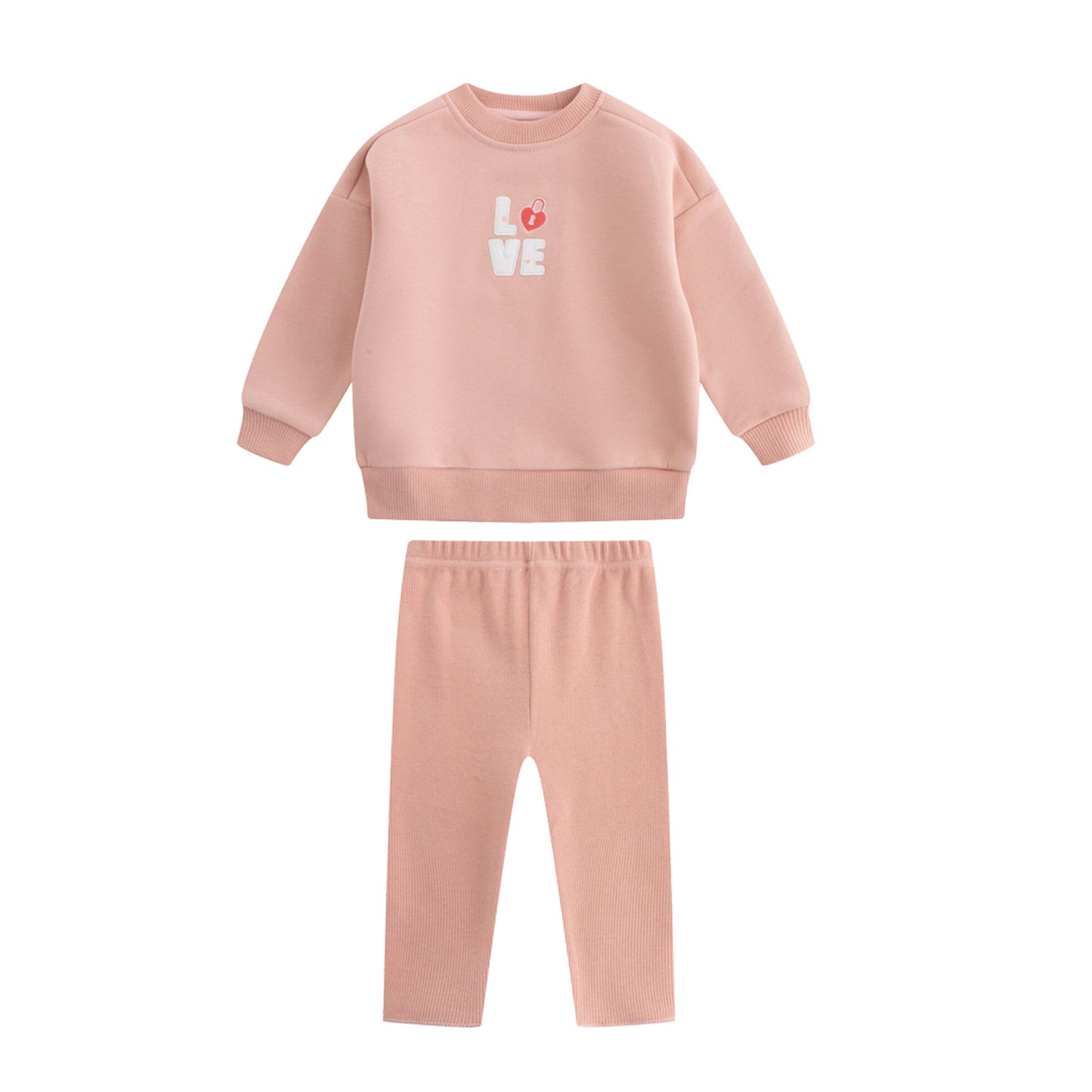 Love Patchwork Sweat Set - Pink