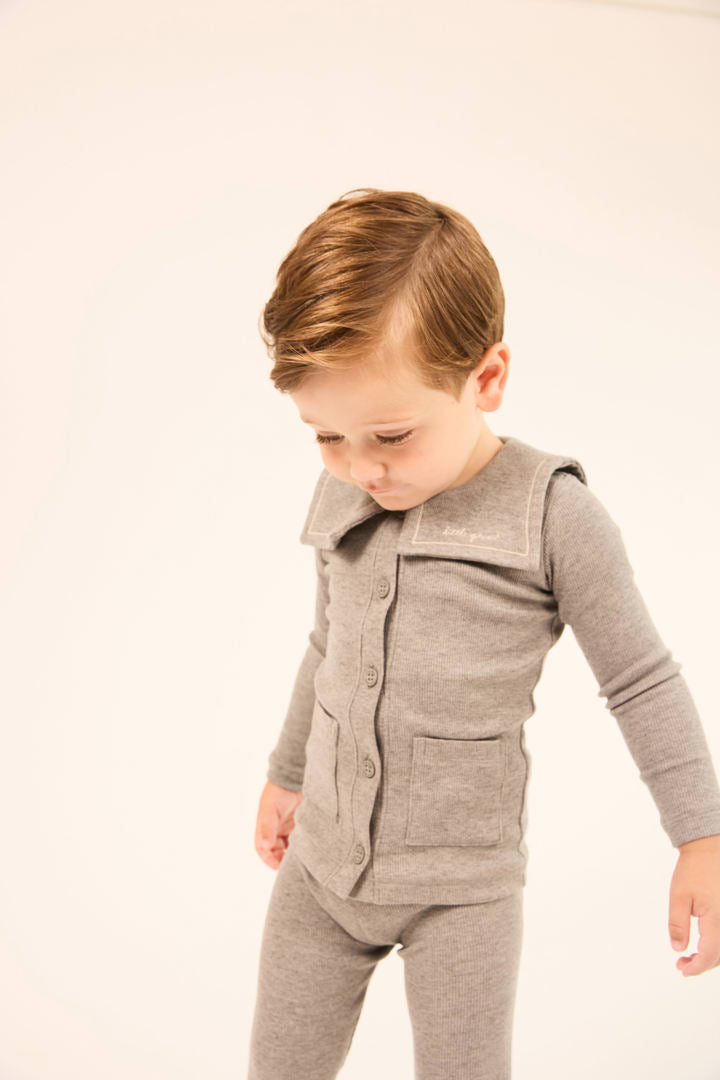 Embroidered Collar Cardigan Set - Grey