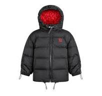 Winter Puffer Coat drawstring piping detail - Black