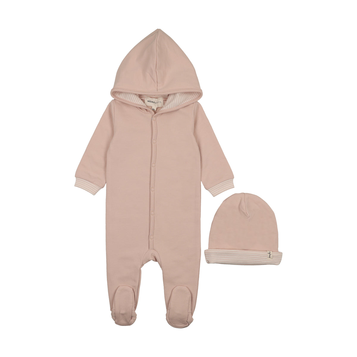Hooded Footie + Beanie - Pale Rose