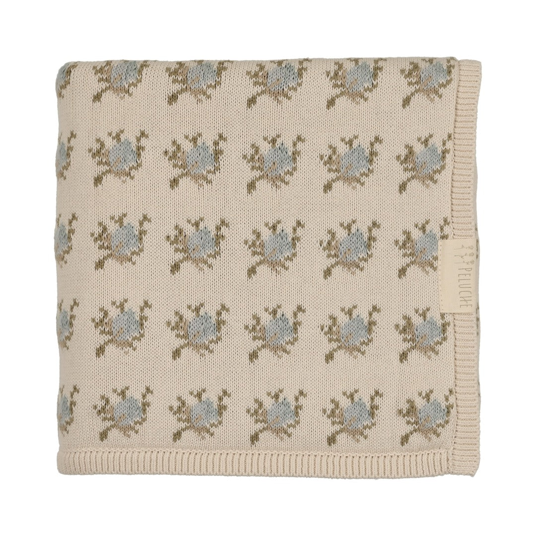 Knit Floral Intarsia Blanket - Powder
