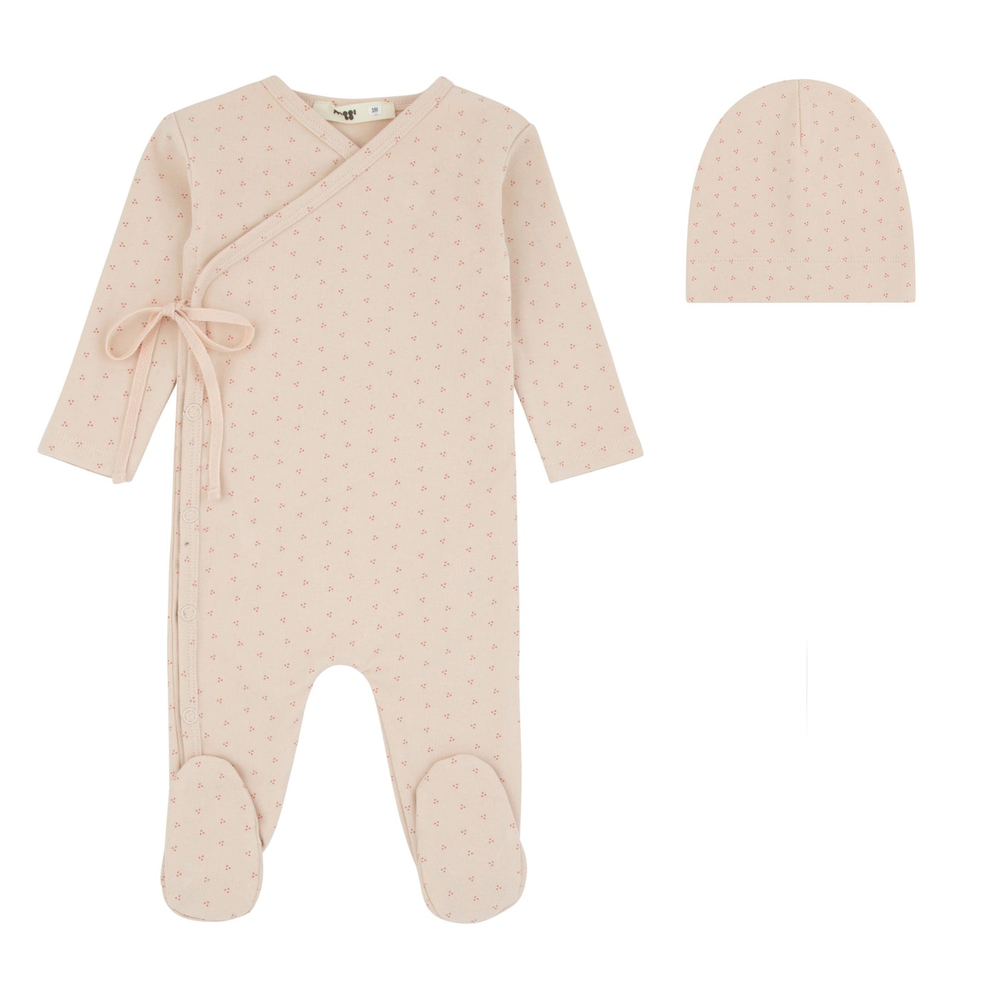 Wrap With Dot Print Footie And Beanie - Pink-Red Dot