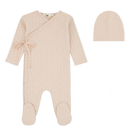 Wrap With Dot Print Footie And Beanie - Pink-Red Dot