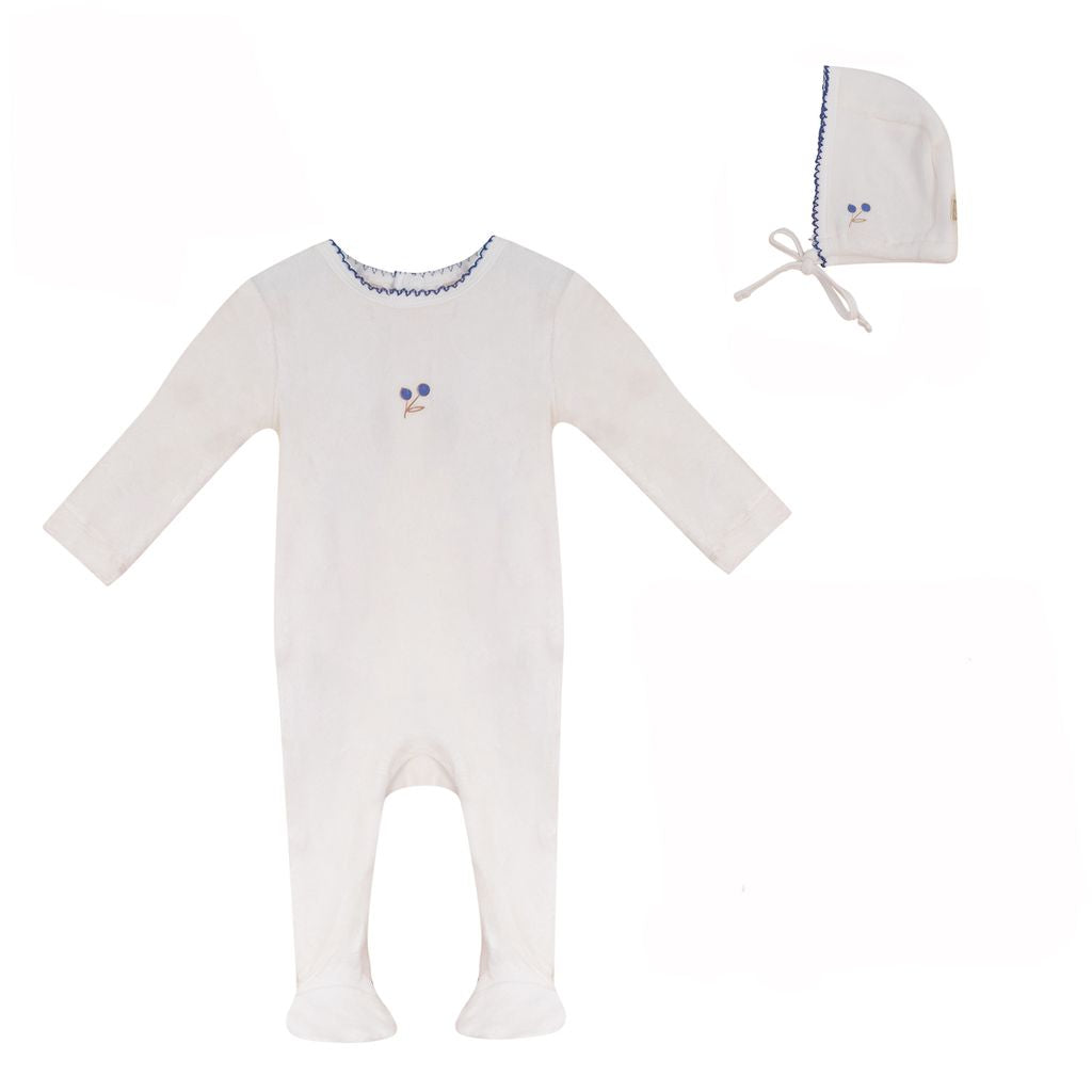 Bud Velour Footie  And Bonnet - White Boy
