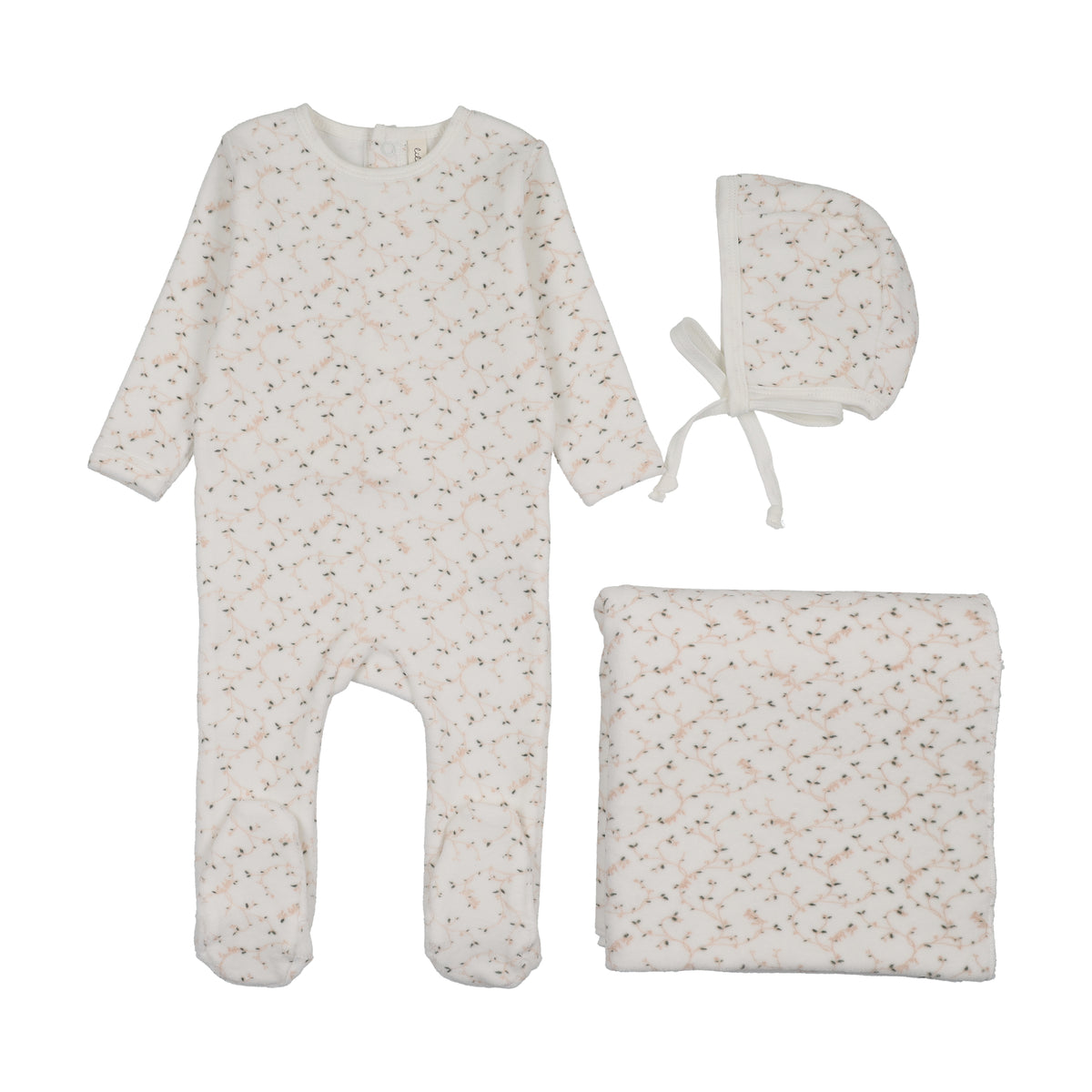 Branch Velour Layette Set - Cream/Pink