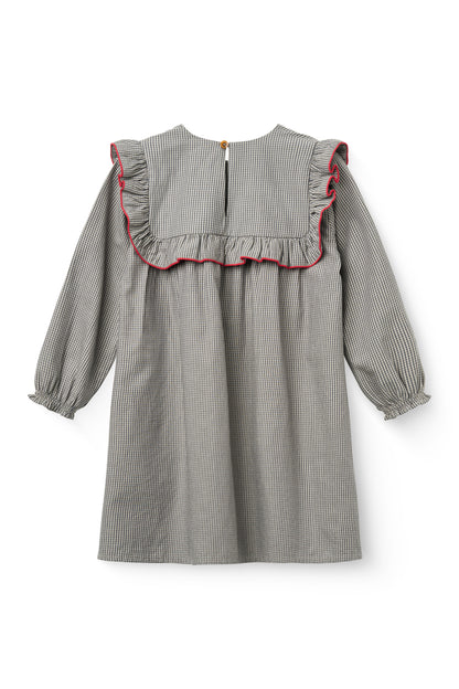Checkered Dress W. Ruffle - Grey