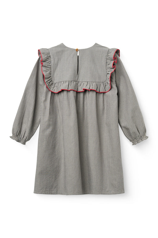 Checkered Dress W. Ruffle - Grey