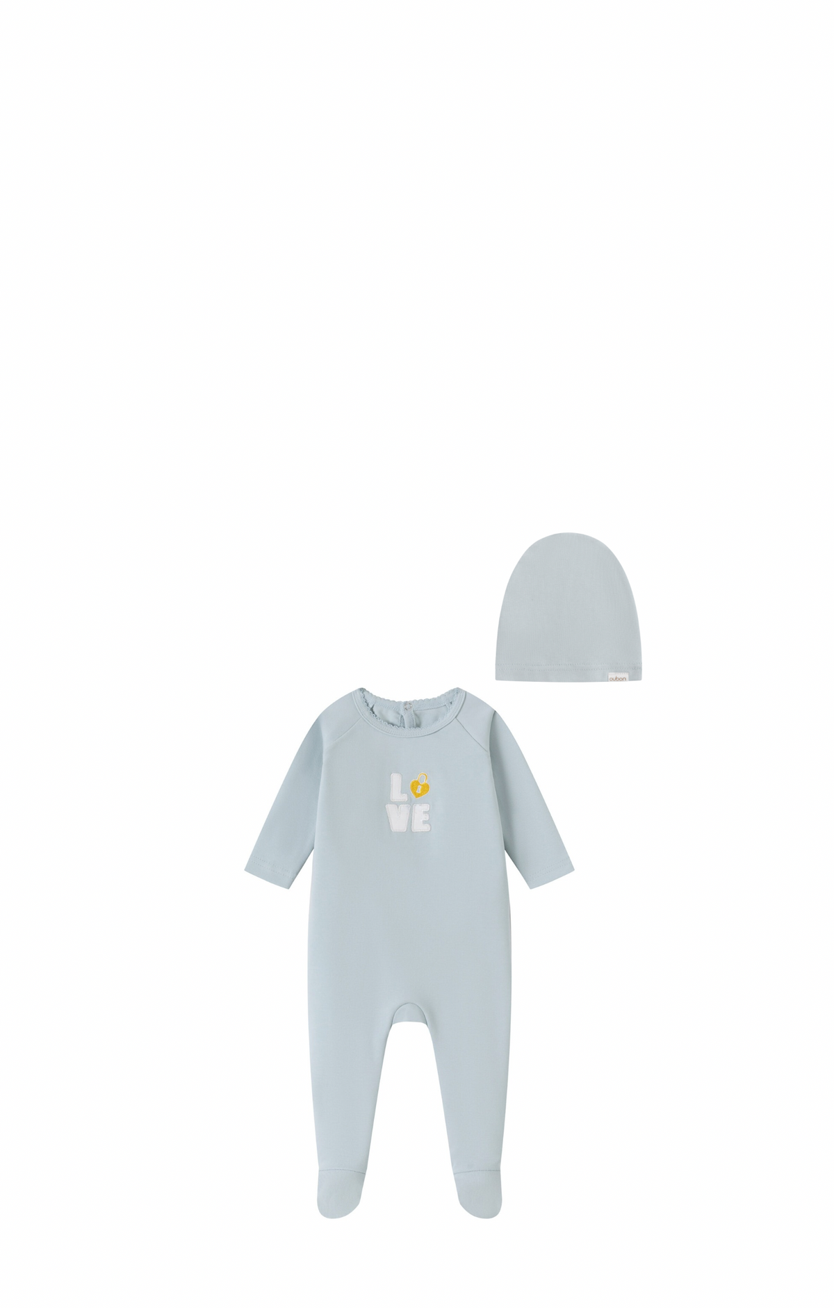 Love Patchwork Footie/Hat - Blue