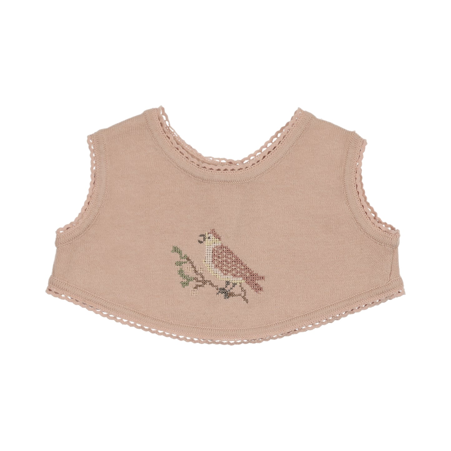 Cross Stitch Knit Overlay Bib - Rose