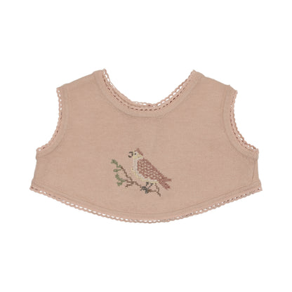Cross Stitch Knit Overlay Bib - Rose