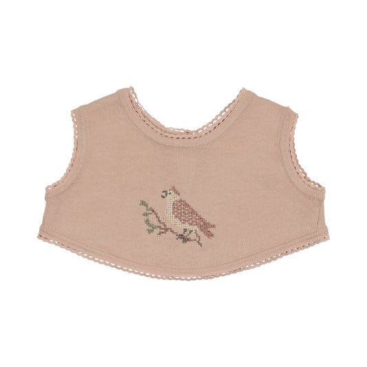 Cross Stitch Knit Overlay Bib - Rose
