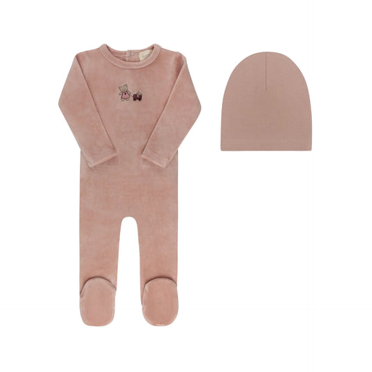 Aura Bear Footie And Beanie - Pink