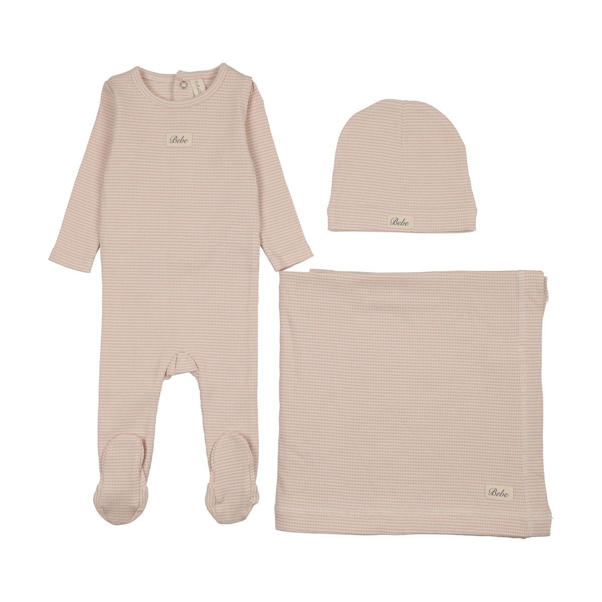 Striped Bebe Layette Set - Dusty Pink