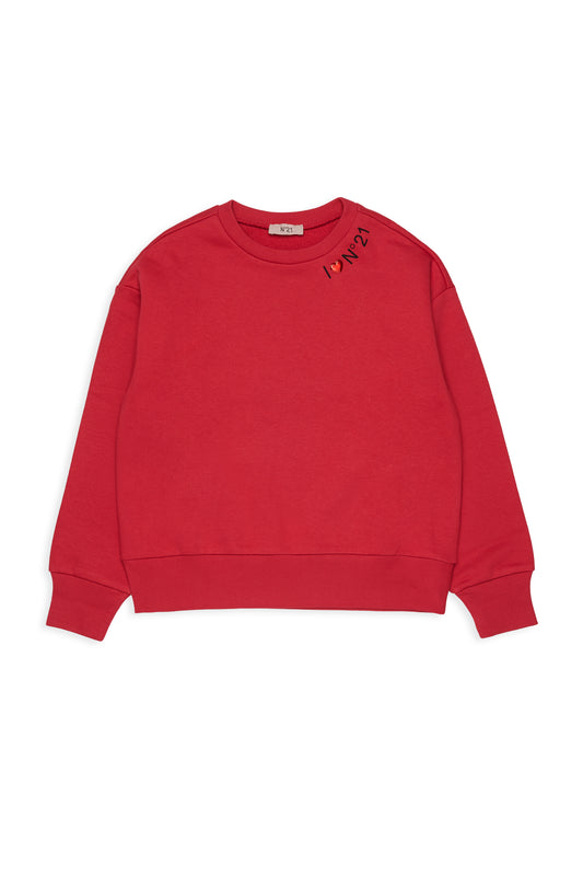 Sweatshirt With Heart N21 Around Collar - Coral Red