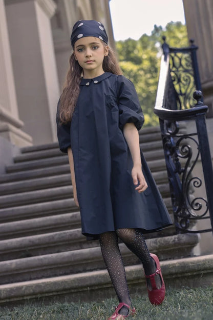 Girls Taffeta Party Dress with Collar - Black