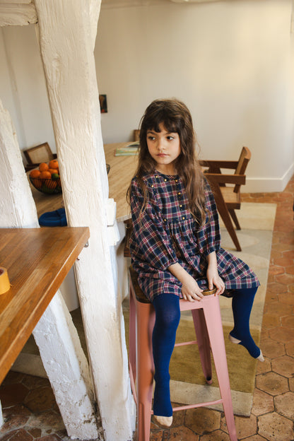Mahana Long Twill Tartan Dress - Dark Navy