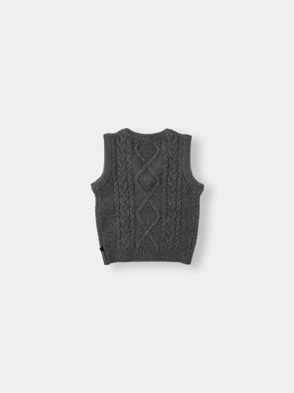 Cable V-Neck Vest - Gray
