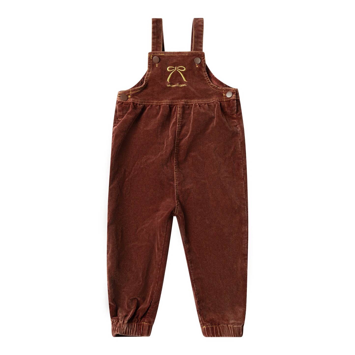 Embroidered Bow Overalls-Brick