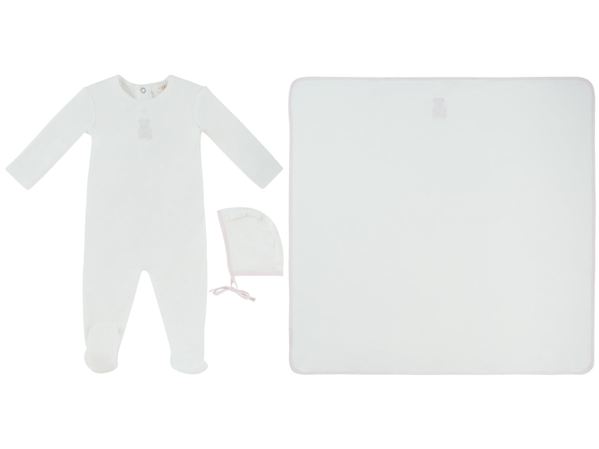 Bebe Pointelle Footie, Hat & Blanket Set - Natural