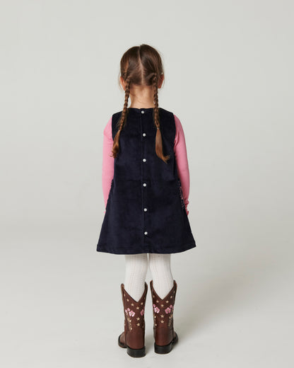 Corduroy Embroidered Dress - Navy
