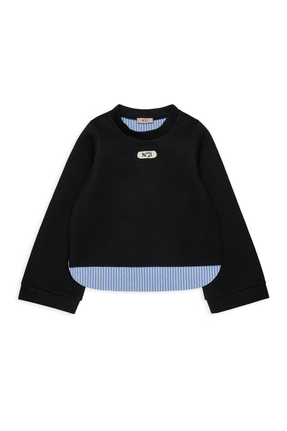High Low Sweater With Blue stripes - Black