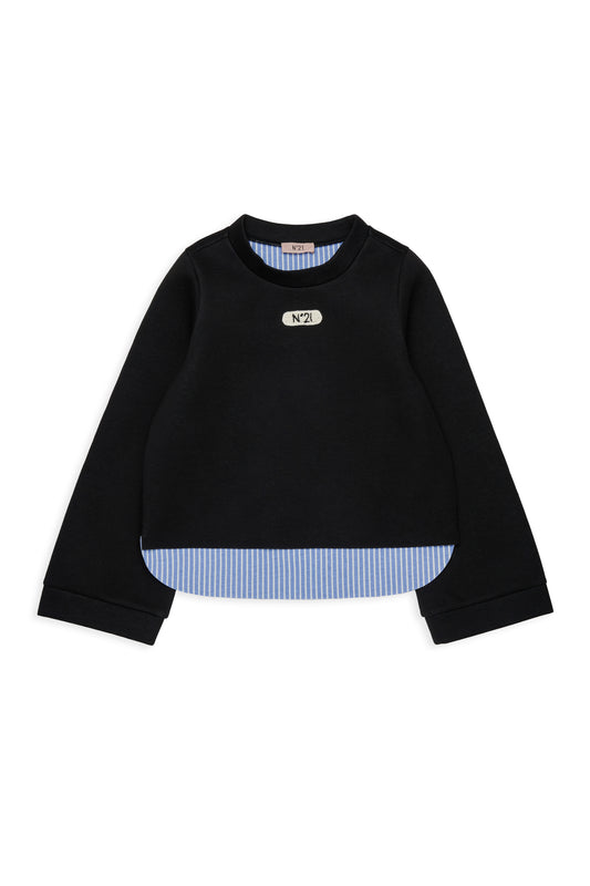 High Low Sweater With Blue stripes - Black
