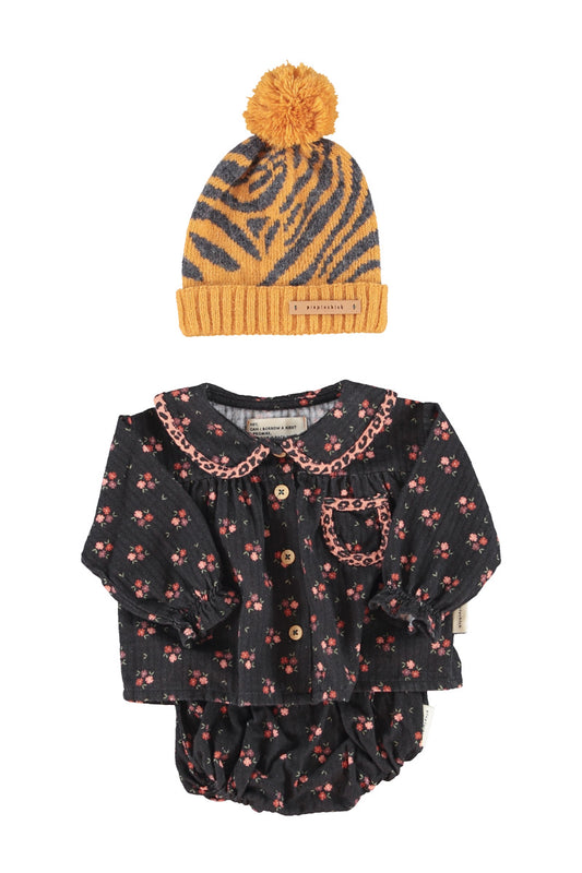 Peter Pan Collar Blouse (BM2602) - Black W/ Flowers (sells as a set only)