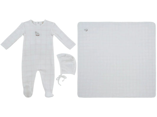 Whinny Plaid Footie, Hat & Blanket Set - Pink