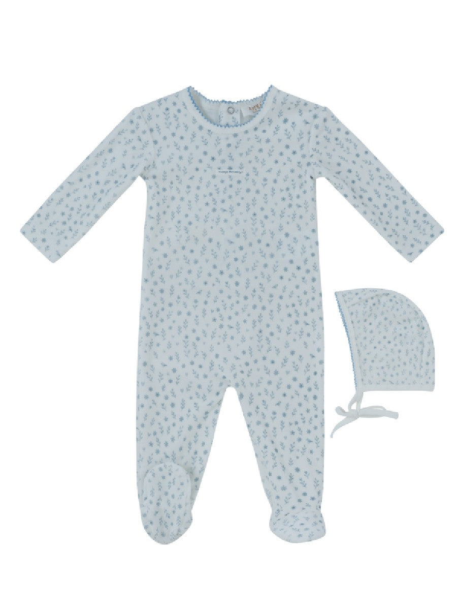 Whispering Blooms Footie & Hat Set - Dark Blue