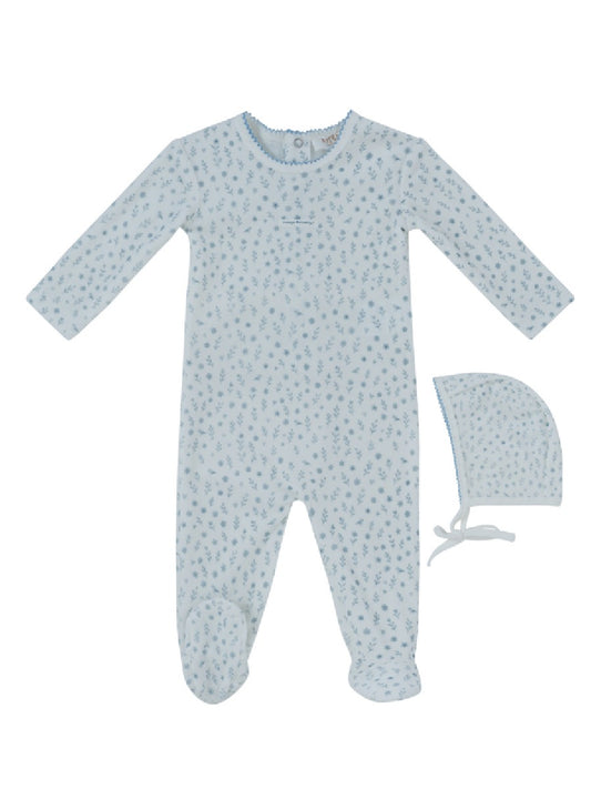 Whispering Blooms Footie & Hat Set - Dark Blue
