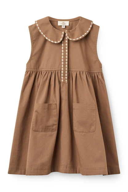 Collar Dress W. Embroidery And Pockets - Walnut